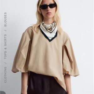 NWT Rita Row VOLUMINOUS PUFF-SLEEVE BLOUSE color sand blouse size small